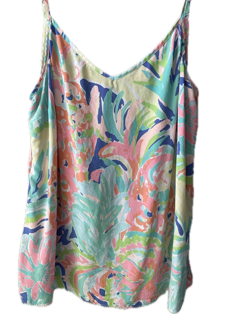 Lilly Pulitzer | Silk Floral Print Spaghetti Strap Tank Top - Pink/Green